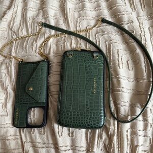 Bandolier Green Leather Phone Case with Strap and Pouch